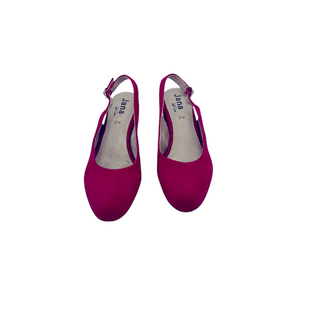 Jana Magenta Suede Round Toe Sling Back Sandals - Picture 2 of 6
